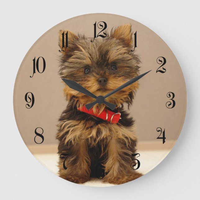 Yorkshire Terrier Puppy Large Clock (Front)