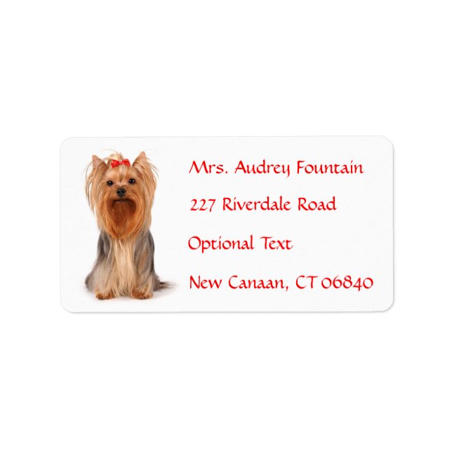Yorkshire Terrier Puppy Name Address Mailing Label (Front)
