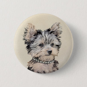 Yorkshire Terrier Puppy Painting Original Dog Art 6 Cm Round Badge