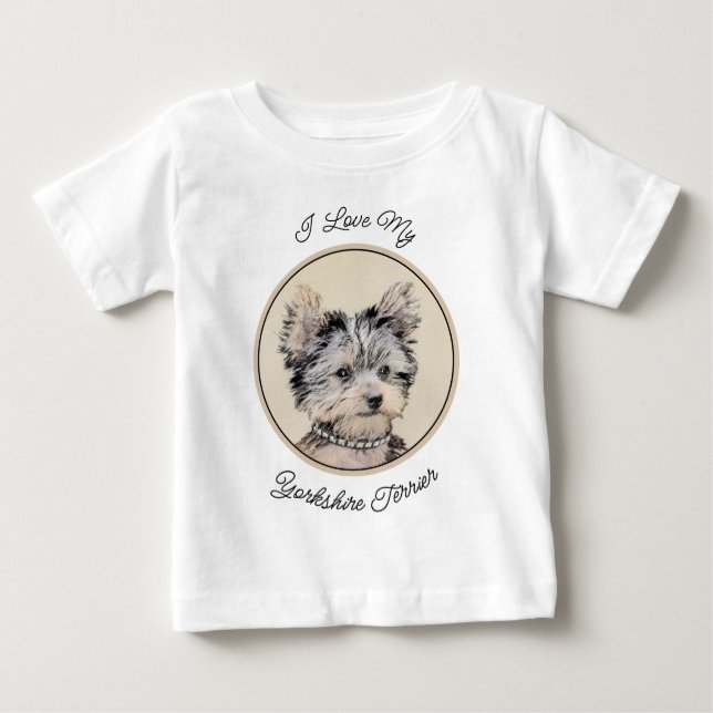 Yorkshire Terrier Puppy Painting Original Dog Art Baby T-Shirt (Front)