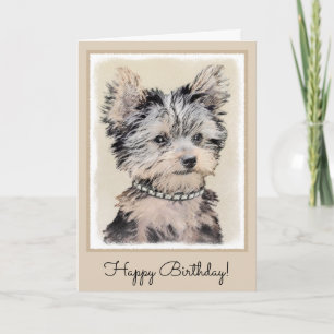 Yorkshire Terrier Puppy Painting Original Dog Art Card