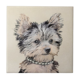 Yorkshire Terrier Puppy Painting Original Dog Art Ceramic Tile