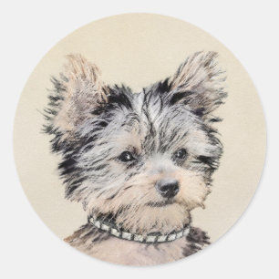 Yorkshire Terrier Puppy Painting Original Dog Art Classic Round Sticker