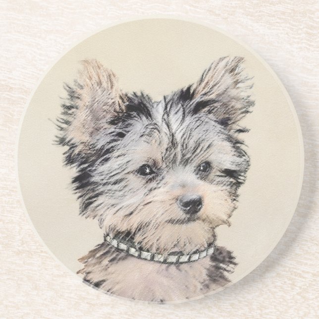 Yorkshire Terrier Puppy Painting Original Dog Art Coaster (Front)