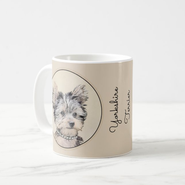 Yorkshire Terrier Puppy Painting Original Dog Art Coffee Mug (Front Left)