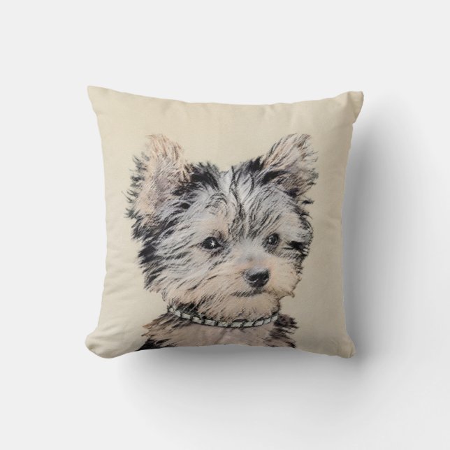Yorkshire Terrier Puppy Painting Original Dog Art Cushion (Front)