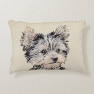 Yorkshire Terrier Puppy Painting Original Dog Art Decorative Cushion