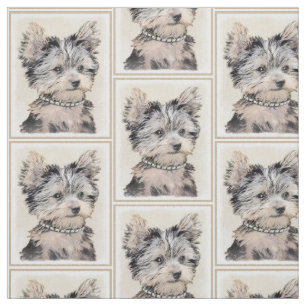 Yorkshire Terrier Puppy Painting Original Dog Art Fabric