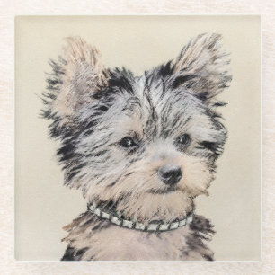 Yorkshire Terrier Puppy Painting Original Dog Art Glass Coaster
