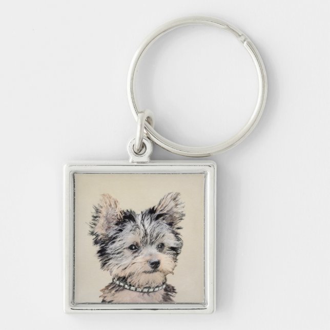 Yorkshire Terrier Puppy Painting Original Dog Art Key Ring (Front)