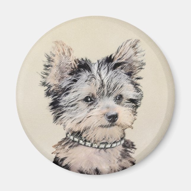 Yorkshire Terrier Puppy Painting Original Dog Art Magnet (Front)