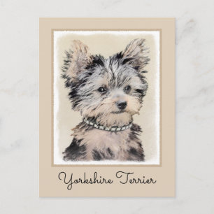 Yorkshire Terrier Puppy Painting Original Dog Art Postcard