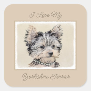Yorkshire Terrier Puppy Painting Original Dog Art  Square Sticker