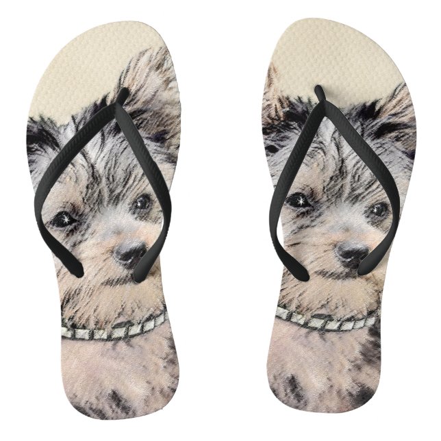 Yorkshire Terrier Puppy Painting Original Dog Art Thongs (Footbed)