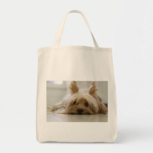 yorkshire terrier puppy pet cute dog face eyes tote bag