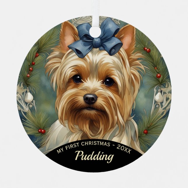 Yorkshire Terrier Puppy's First Christmas Ornament (Front)