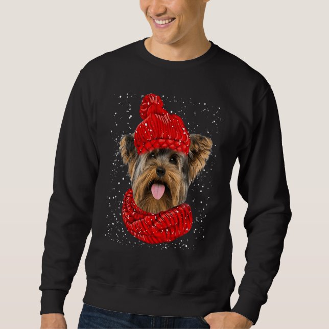 Yorkshire Terrier Red Winter Hat Christmas Scarf D Sweatshirt (Front)