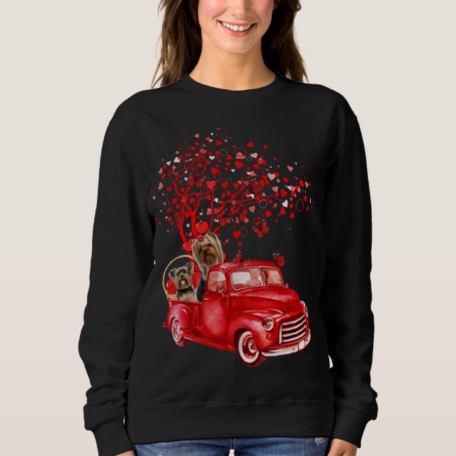 Yorkshire Terrier Riding Truck Valentine Butterfly Sweatshirt (Front)