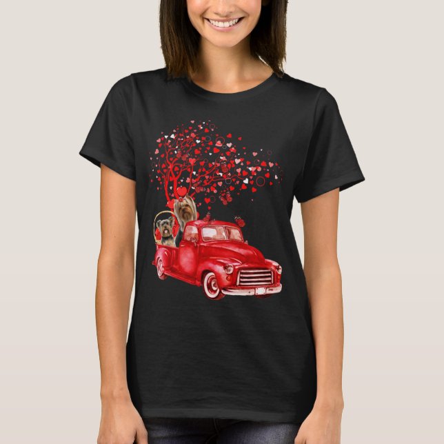 Yorkshire Terrier Riding Truck Valentine Butterfly T-Shirt (Front)