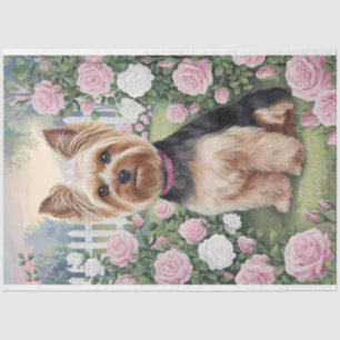 Yorkshire Terrier Rose Garden Painting Decoupage Tissue Paper