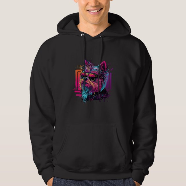 Yorkshire Terrier s Synthwave Sunset Aesthetic Hoodie (Front)