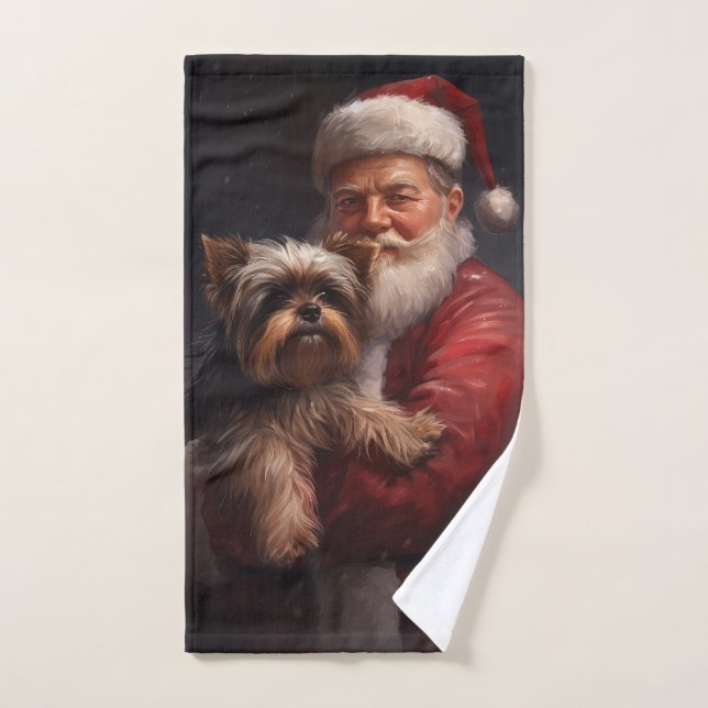 Yorkshire Terrier Santa Claus Festive Christmas Bath Towel Set (Hand Towel)