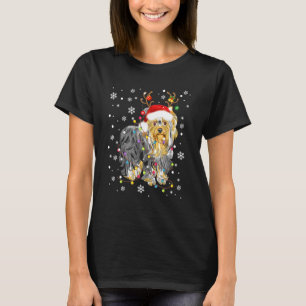 Yorkshire Terrier Santa Hat Christmas Lights Xmas T-Shirt