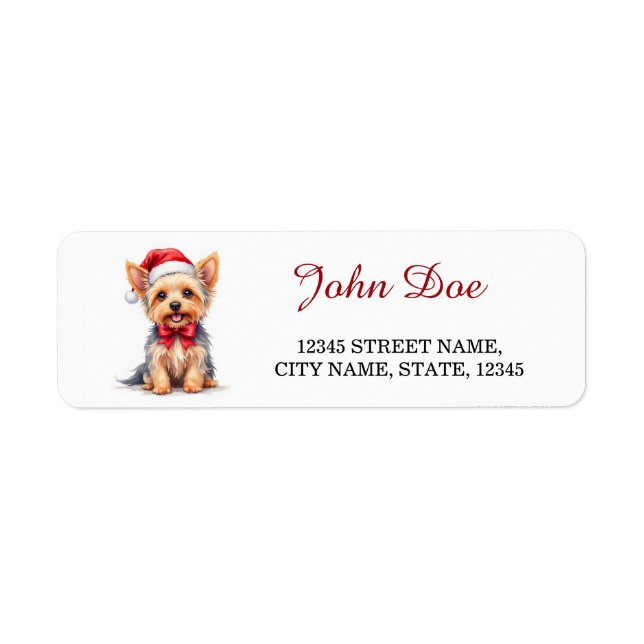 Yorkshire Terrier Santa Hat Christmas Return Address Label (Front)