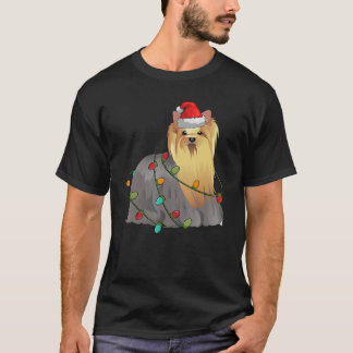 Yorkshire Terrier Santa Hat Lights  Christmas Paja T-Shirt