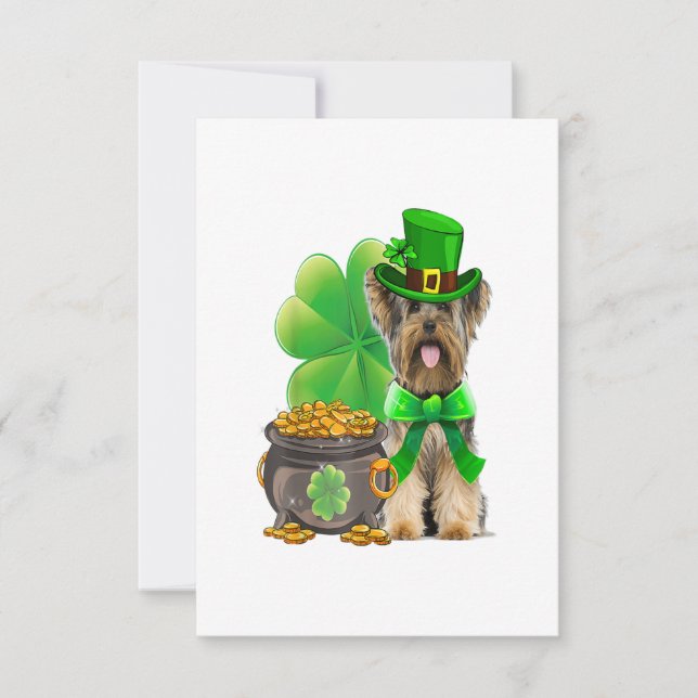 Yorkshire Terrier Shamrock St Patricks Day Dog RSVP Card (Front)