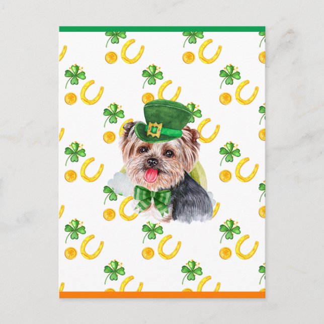 Yorkshire Terrier Shamrock St. Patricks Day Holiday Postcard (Front)
