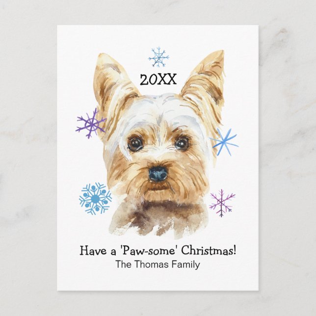 Yorkshire Terrier Snowflakes Customised Christmas Holiday Postcard (Front)