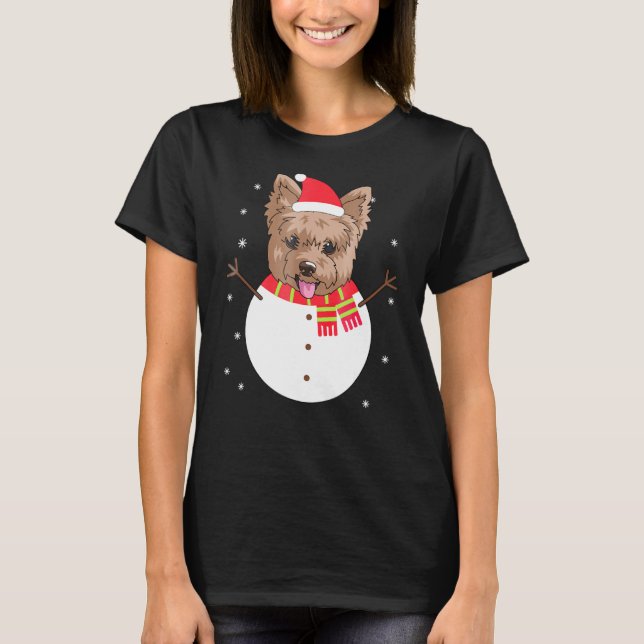 Yorkshire Terrier Snowman Christmas Gif T-Shirt (Front)