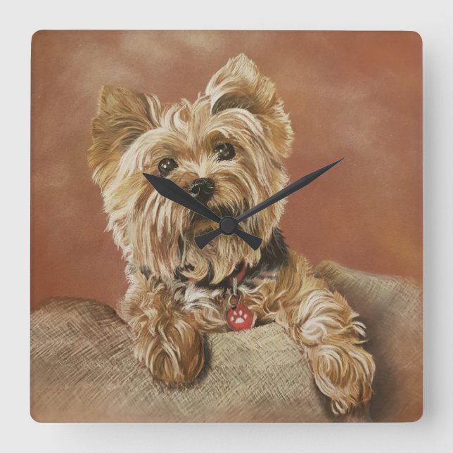 Yorkshire Terrier Square Wall Clock (Front)