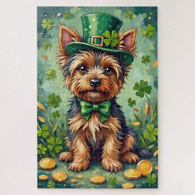 Yorkshire Terrier St Patrick’s Day Cute Lucky Dog Jigsaw Puzzle (Vertical)