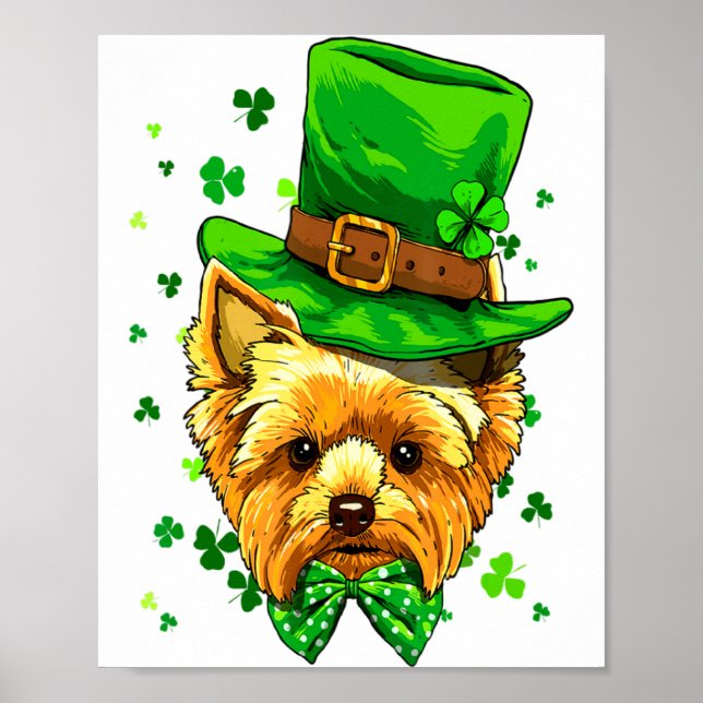 Yorkshire Terrier St Patricks Day Leprechaun Sham  Poster (Front)