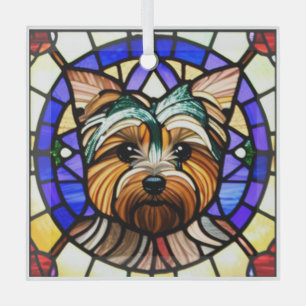 Yorkshire Terrier "Stained Glass"  Glass Tree Decoration