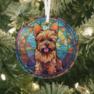 Yorkshire Terrier Stained Glass Tree Decoration