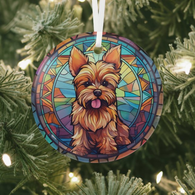 Yorkshire Terrier Stained Glass Tree Decoration (Insitu)