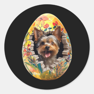 Yorkshire Terrier Torn Easter Egg Funny Dog Easter Classic Round Sticker