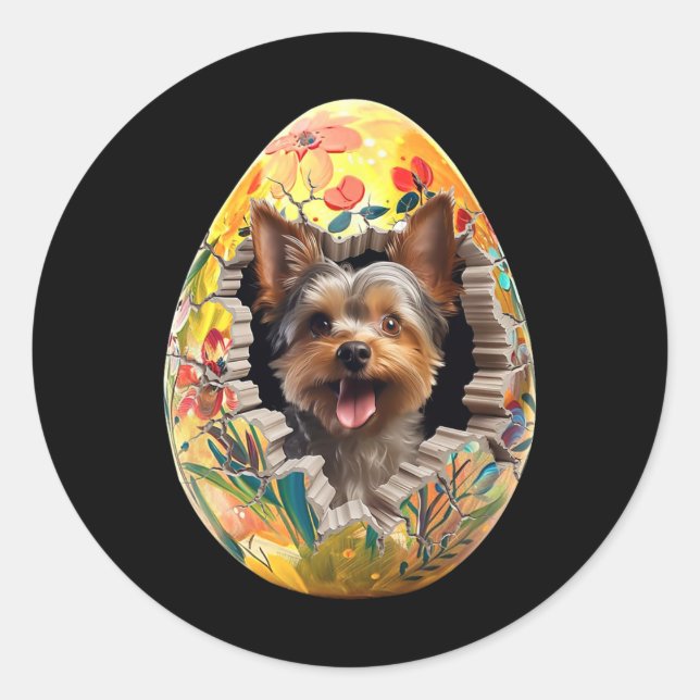 Yorkshire Terrier Torn Easter Egg Funny Dog Easter Classic Round Sticker (Front)