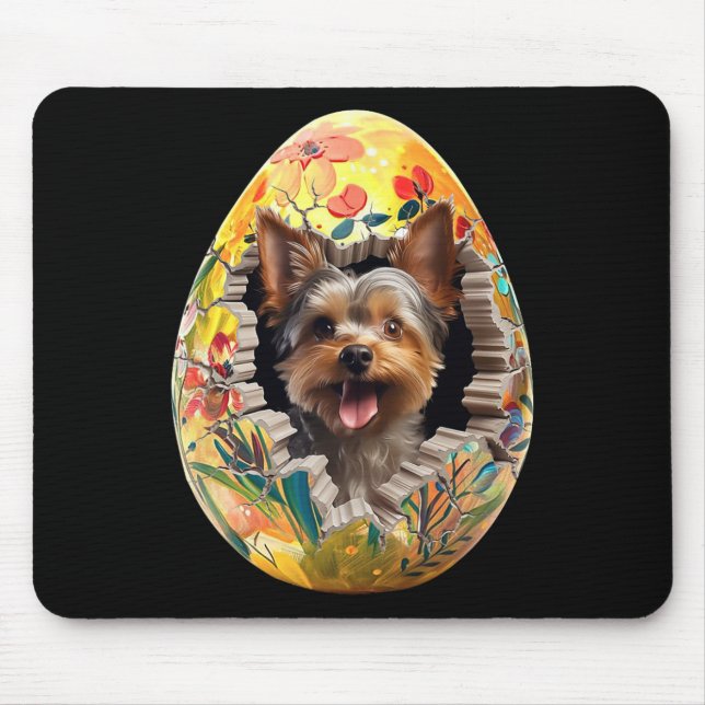 Yorkshire Terrier Torn Easter Egg Funny Dog Easter Mouse Pad (Front)