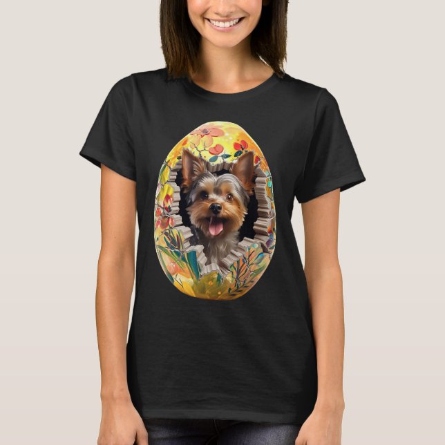 Yorkshire Terrier Torn Easter Egg Funny Dog Easter T-Shirt (Front)
