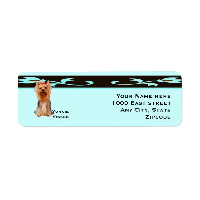 Yorkshire Terrier, Turquoise & Black Design Return Address Label (Front)