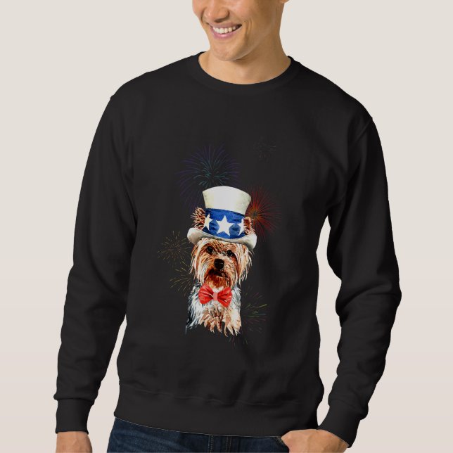 Yorkshire Terrier Us Flag Hat Firework July 4th Do Sweatshirt (Front)