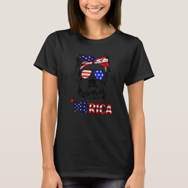 Yorkshire Terrier Us Flag July 4th Patriot Yorkie  T-Shirt (Front)