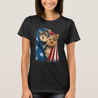 Yorkshire Terrier Us Flag July 4th Patriotic Yorki T-Shirt