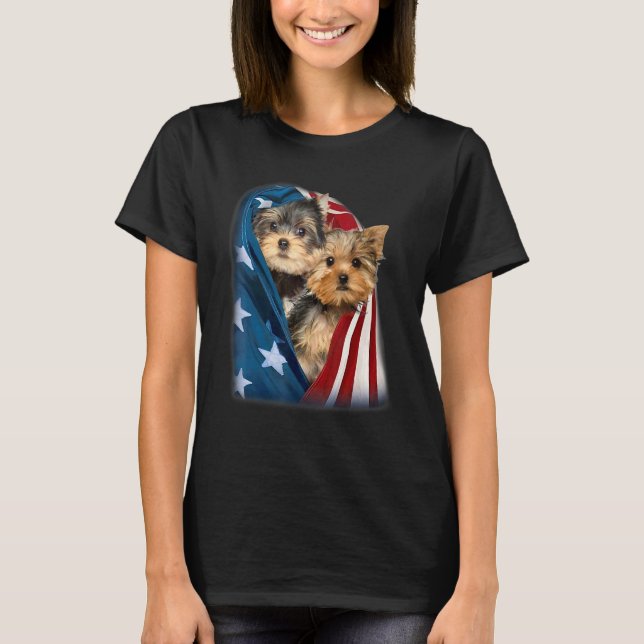 Yorkshire Terrier Us Flag July 4th Patriotic Yorki T-Shirt (Front)