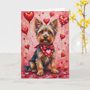 Yorkshire Terrier Valentine Dog Sitting with Heart Card