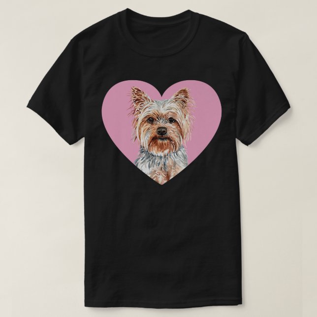 Yorkshire Terrier Valentines Day Pink Heart Yorkie T-Shirt (Design Front)